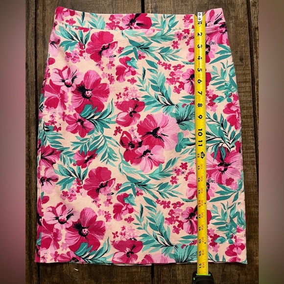🌺 J. Crew Pencil Skirt | Floral | Tropical | Lined | Pink & Turquoise | Size 2 - Picture 7 of 9